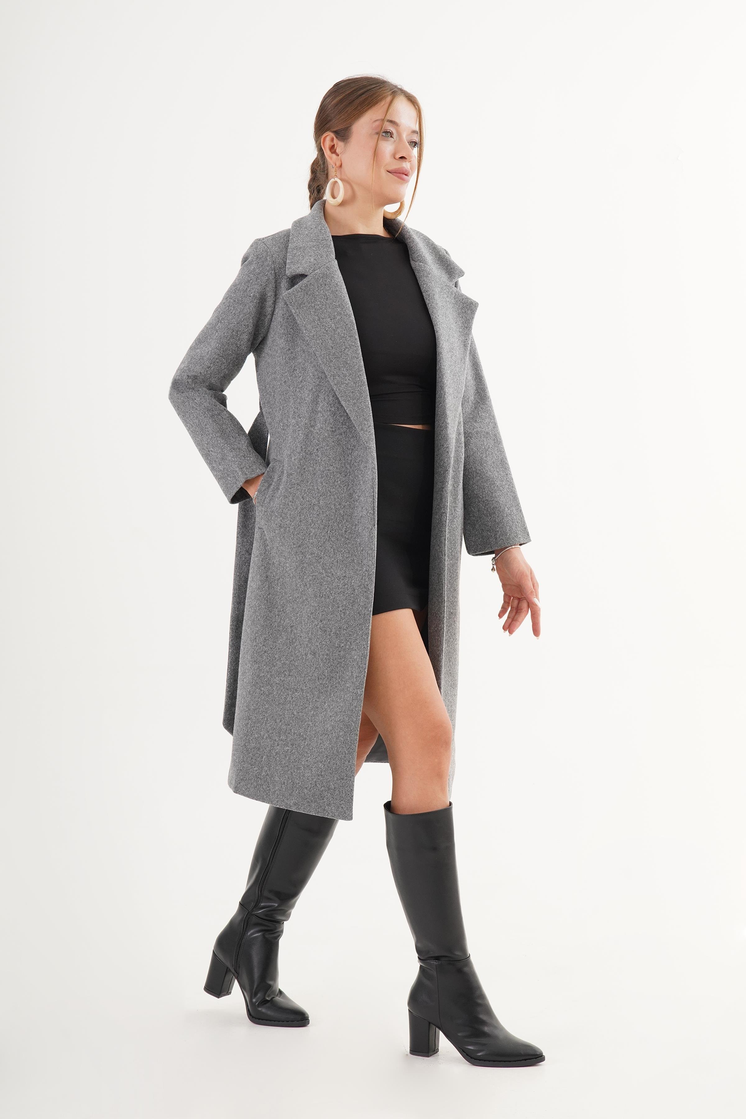 Beli Kuşaklı Astarlı Toptan Kaşe Kaban